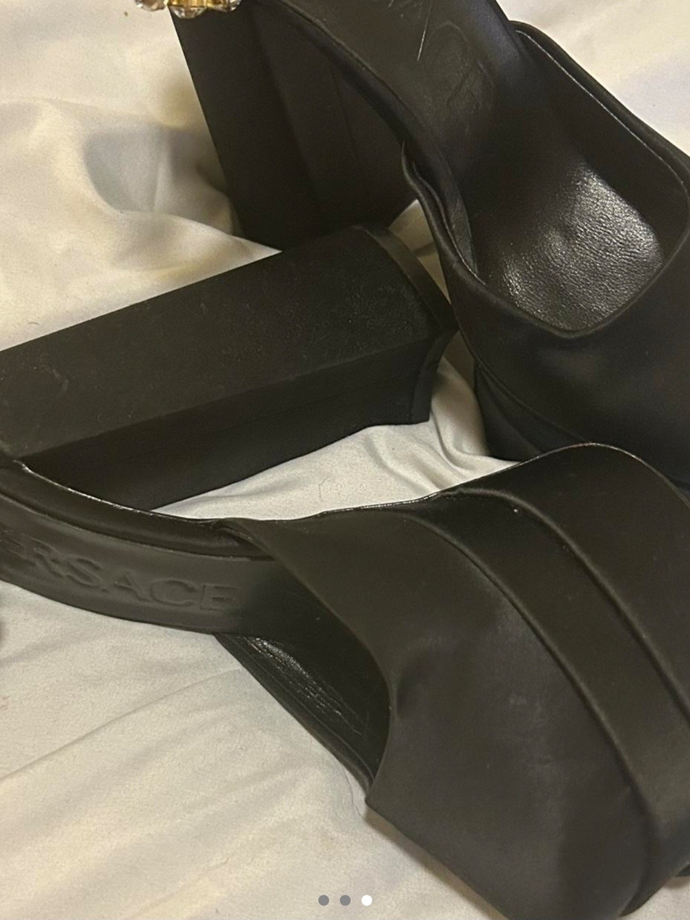 Versace Black Satin Crystal-Ankle Platform Pumps - Picture 3 of 5